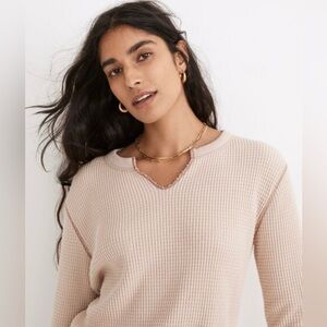 Madewell Waffle Split-Neck Crop Tee (Antique Cream)
